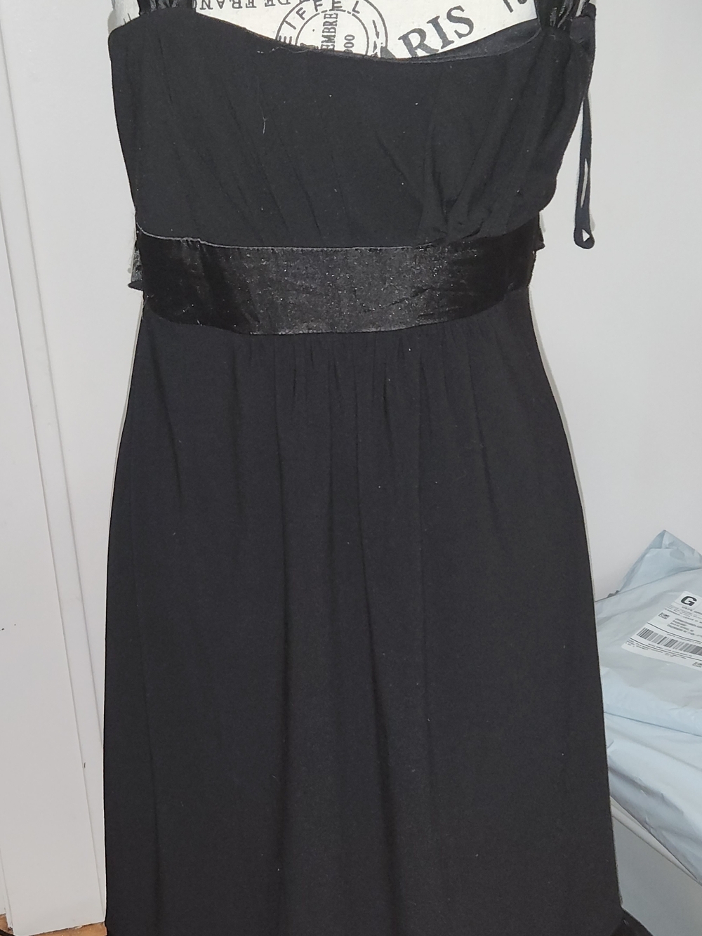 Taboo Classic Black Strapless Evening Dress with Satin Waist